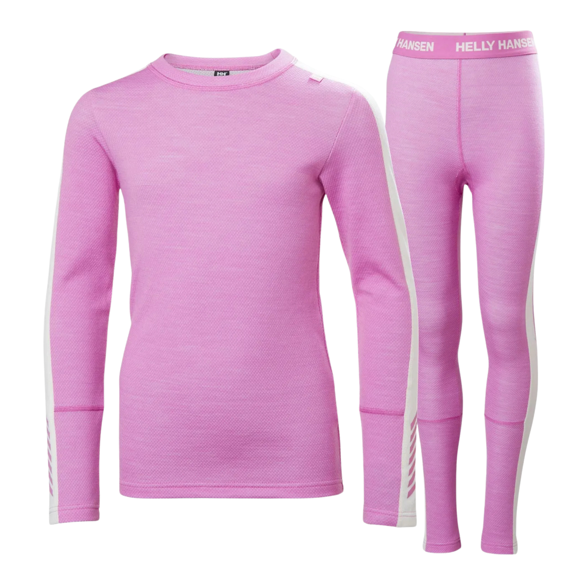 Helly Hansen Junior Lifa Merino Midweight Set in Meta Pink with 2-layer LIFA moisture-wicking technology, warm Merino wool and flatlock seams