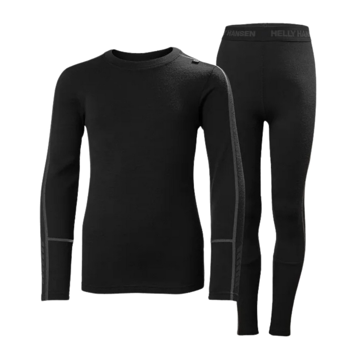 Helly Hansen Junior Lifa Merino Midweight Set in New Black with 2-layer LIFA moisture-wicking technology, warm Merino wool and flatlock seams
