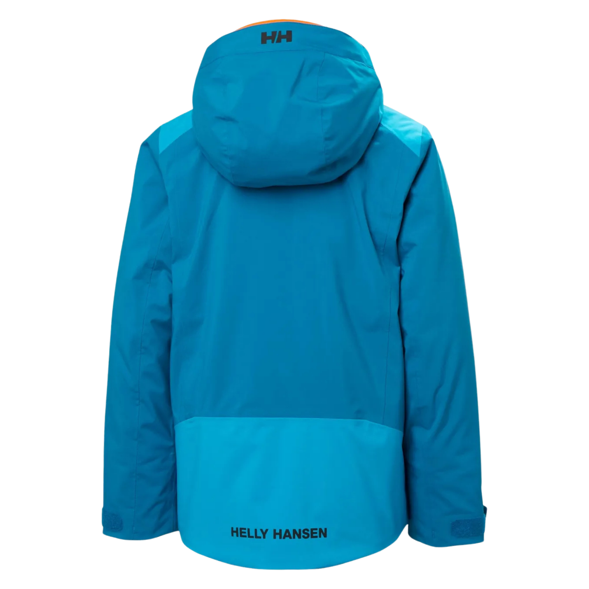 Rear view of Helly Hansen Juniors Alpha Ski Jacket in Cerulean Blue with 133g PrimaLoft BLACK Eco insulation and fully sealed seams