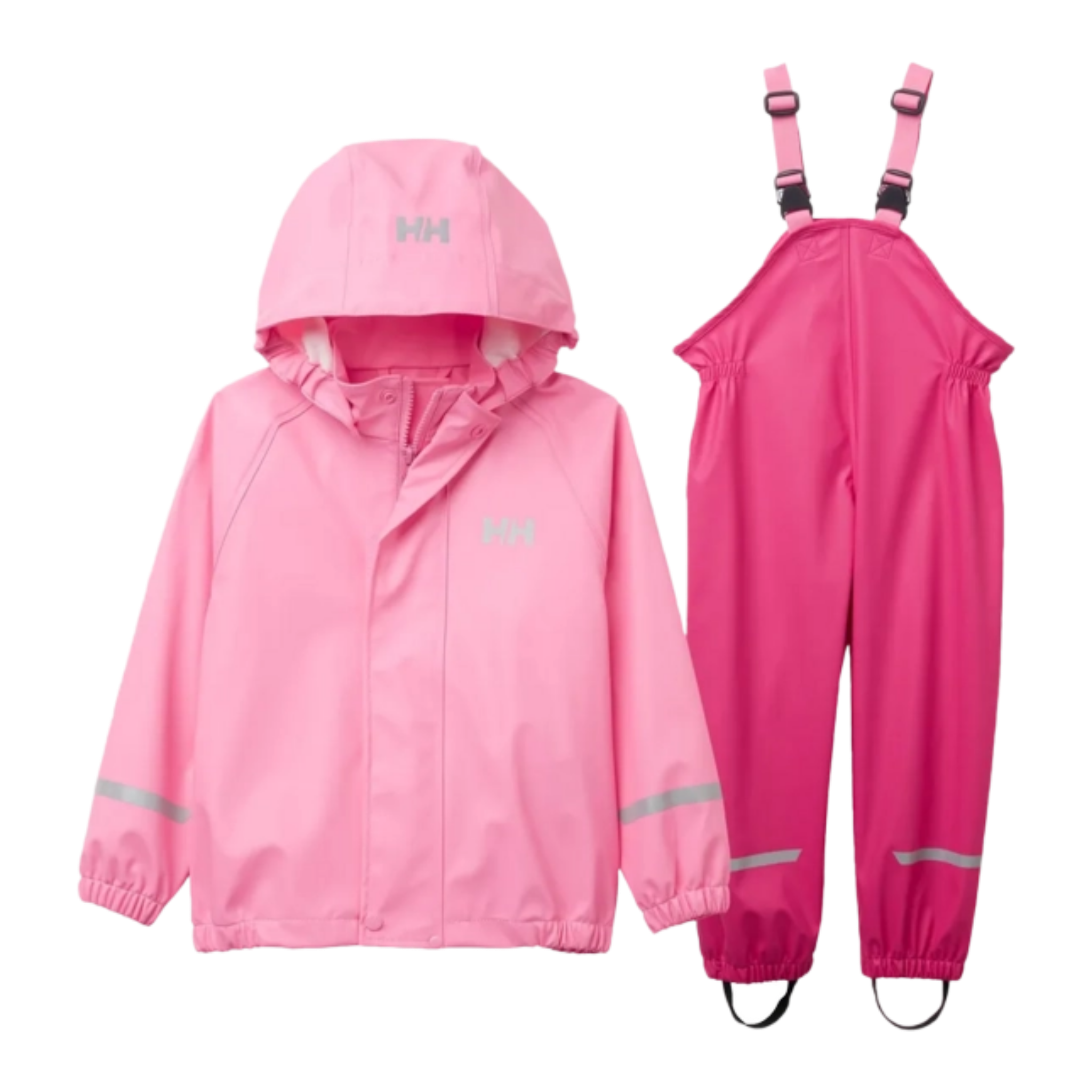 Helly Hansen Kids Bergen 2.0 Rain Set in  Dragon Fruit with waterproof HELOX+ fabric, welded seams, jacket and bib overalls