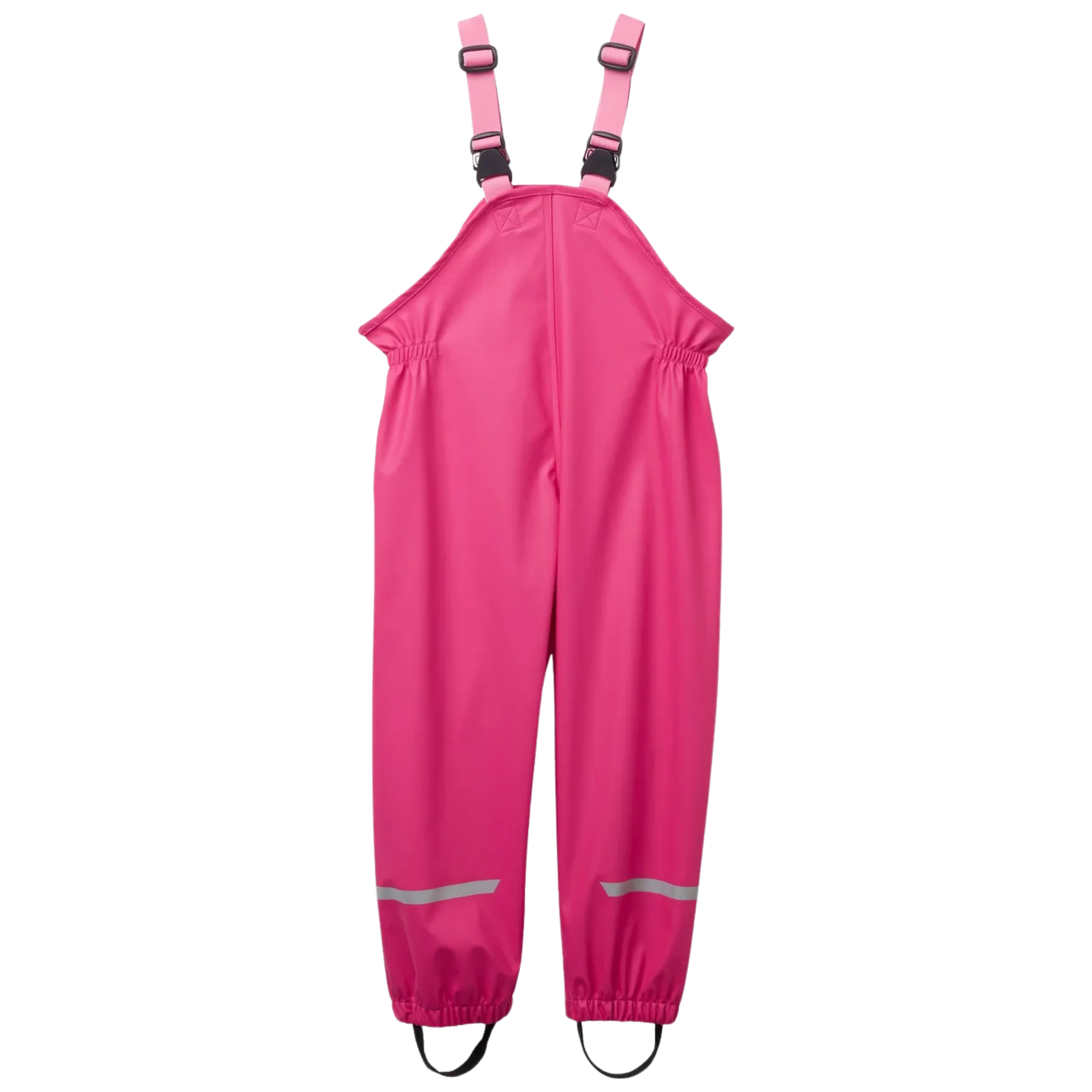 Helly Hansen Kids Bergen 2.0 Rain Bib Pants in Dragon Fruit color with adjustable elastic suspenders, elastic waist and waterproof HELOX+ fabric