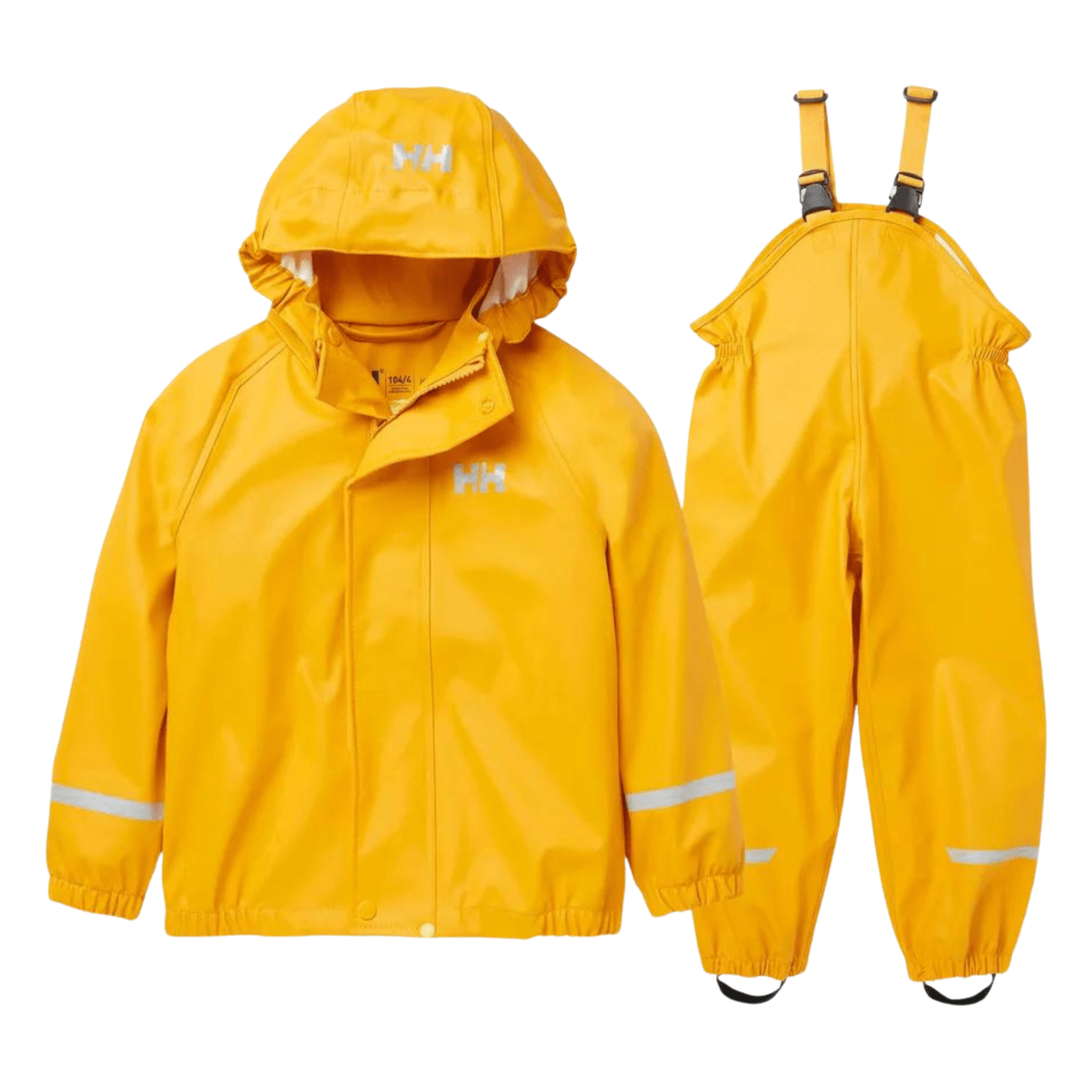 Helly Hansen Kids Bergen 2.0 Rain Set in Essential Yellow with waterproof HELOX+ fabric, welded seams, jacket and bib overalls