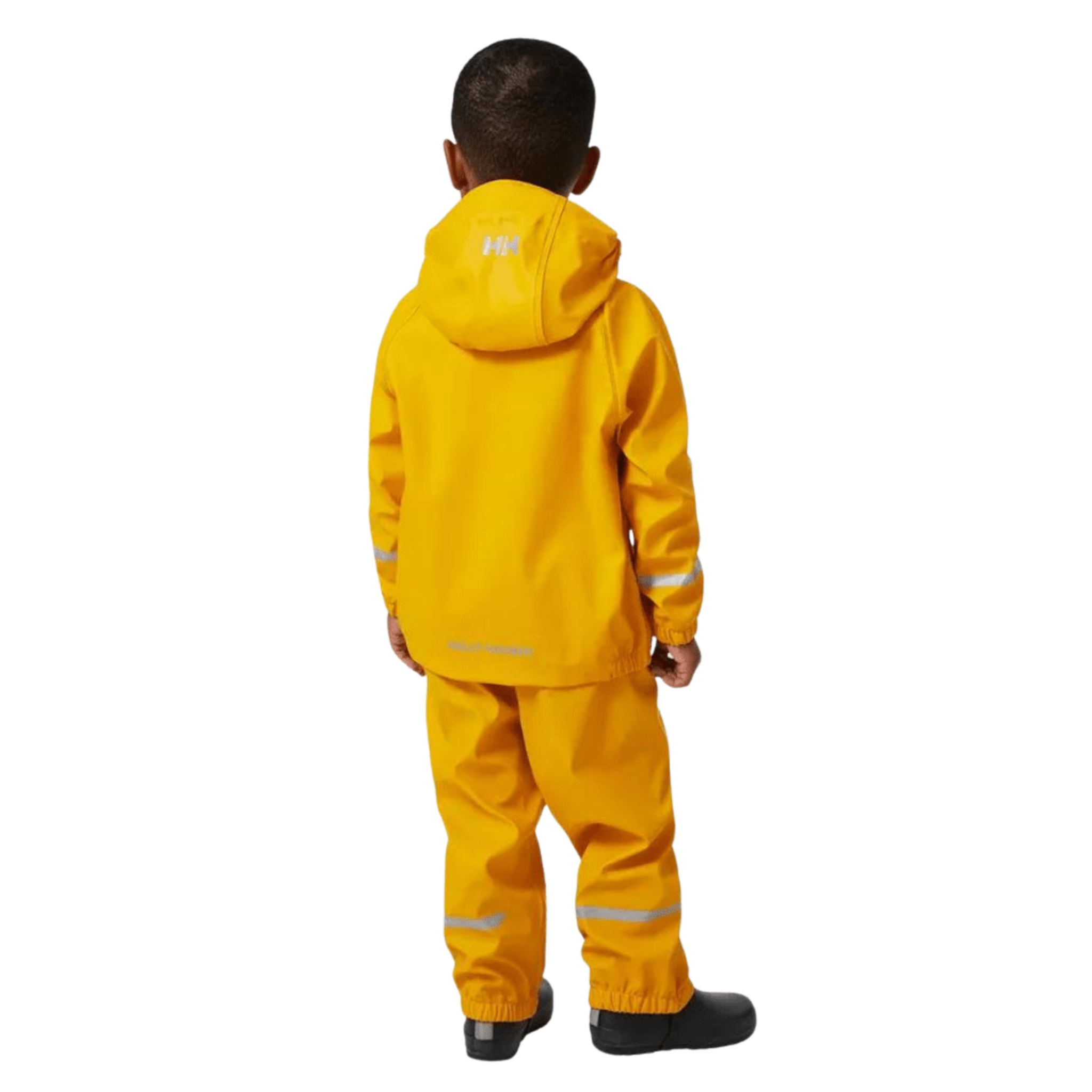 Rear view of Helly Hansen Kids Bergen 2.0 Rain Set with HELOX+ waterproof construction and reflective details
