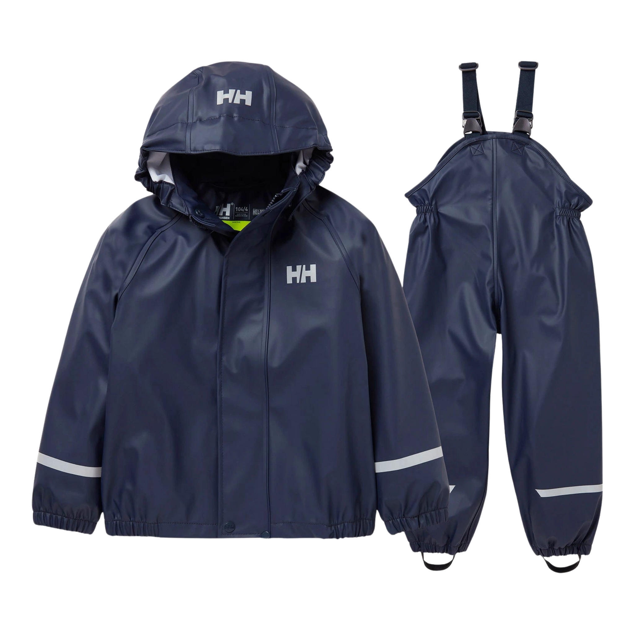 Helly Hansen Kids Bergen 2.0 Rain Set in  Navy with waterproof HELOX+ fabric, welded seams, jacket and bib overalls