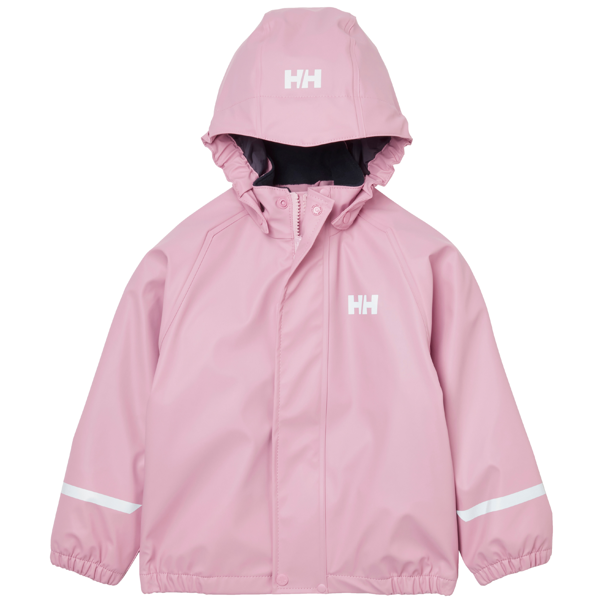 Helly Hansen Kids Bergen Fleece-Lined Rain Jacket in Meta Pink with HELOX+ waterproof technology, welded seams and warm fleece lining
