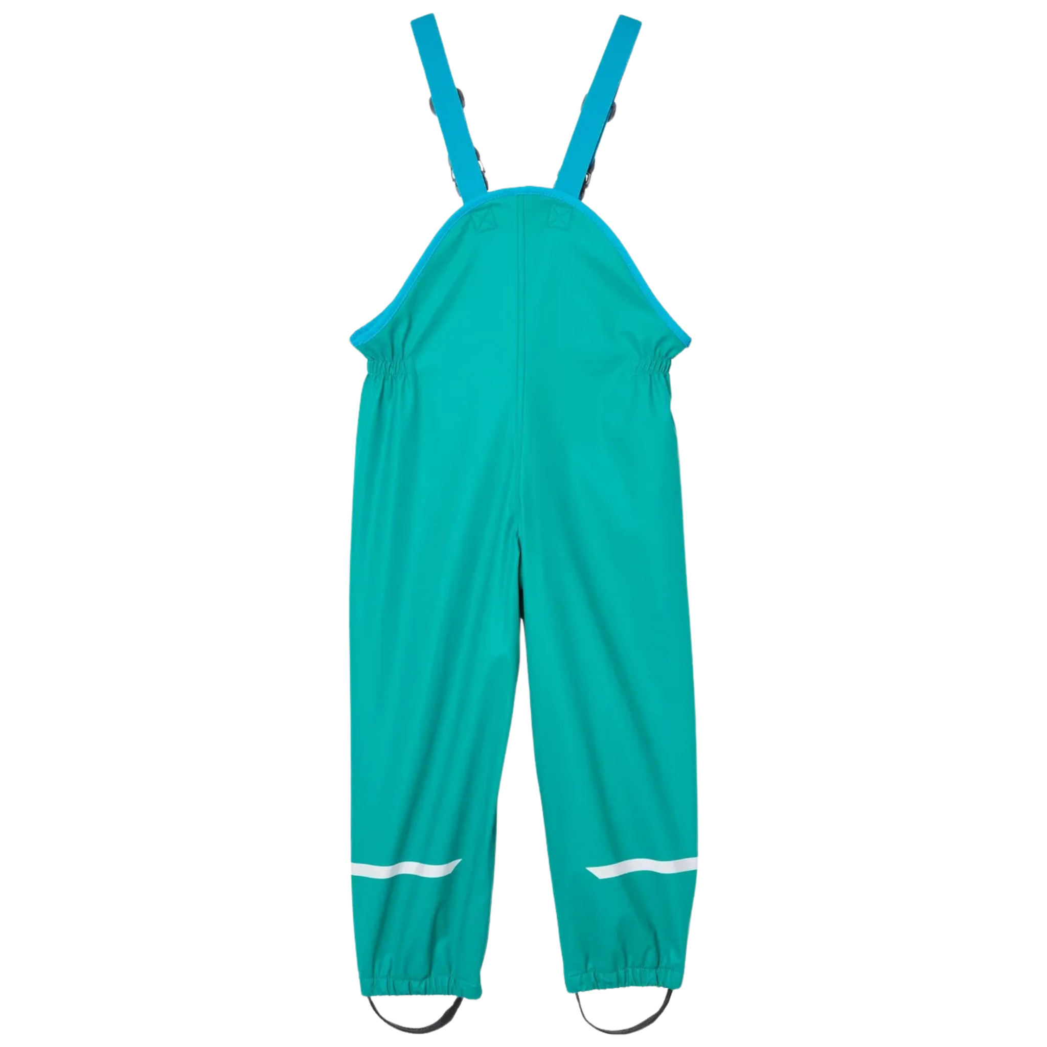 Helly Hansen Kids Bergen Fleece-Lined Rain Bib Pants in Signal Green with adjustable elastic suspenders, elastic waist and waterproof construction