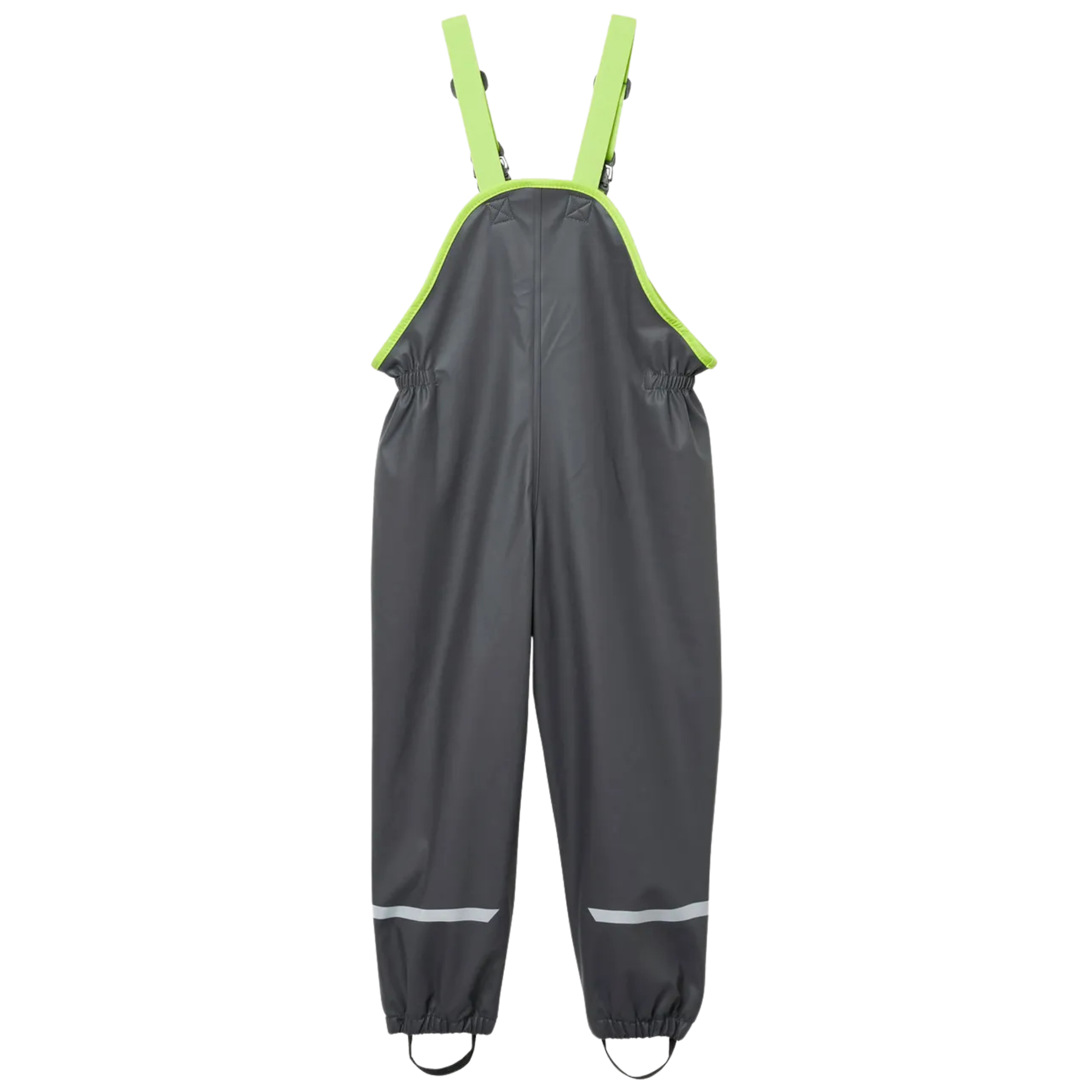 Helly Hansen Kids Bergen Fleece-Lined Rain Bib Pants in Thunder Grey with adjustable elastic suspenders, elastic waist and waterproof construction