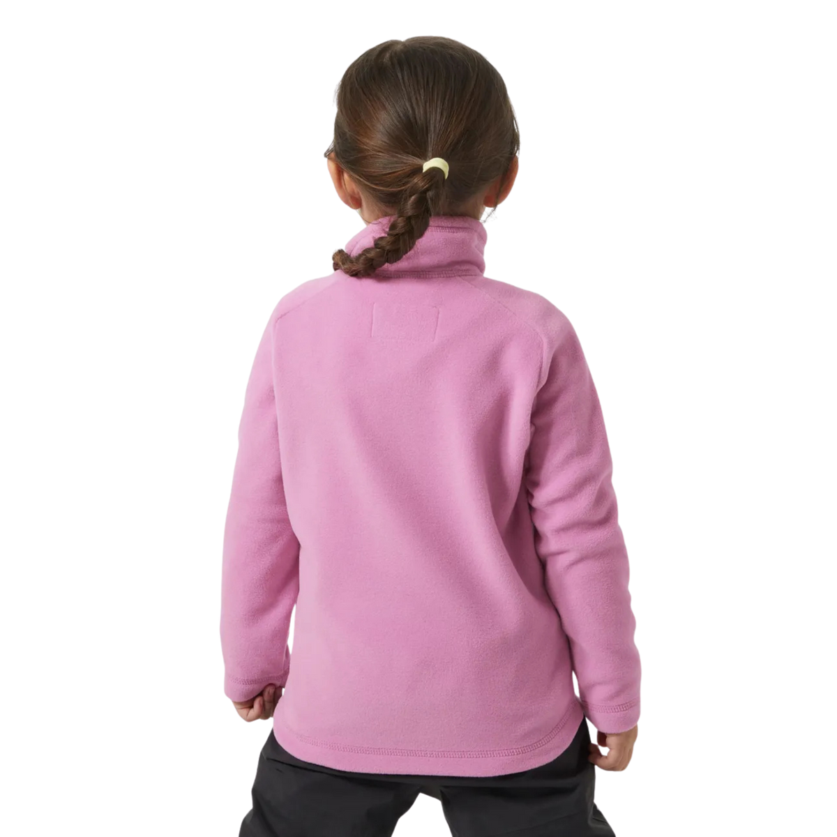 Rear view of Helly Hansen Kids Daybreaker 2.0 Jacket in Meta Pink with lightweight microfleece construction and raglan sleeves