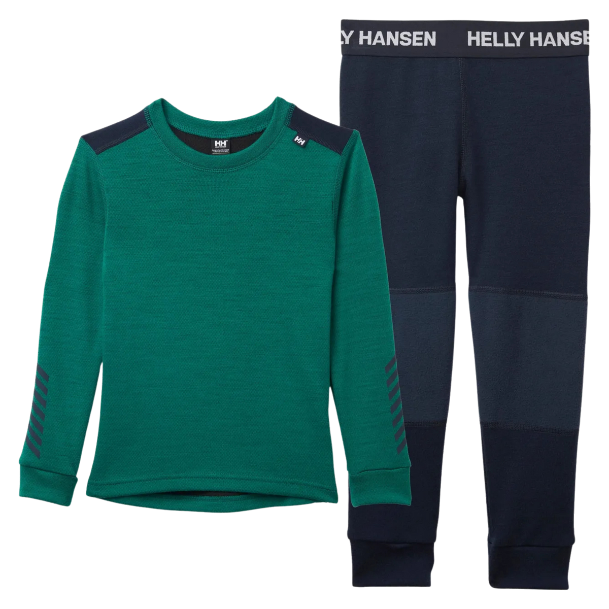 Helly Hansen Kids Lifa Merino Set in Emerald with warm Merino wool, LIFA moisture management and flatlock seams for winter layering