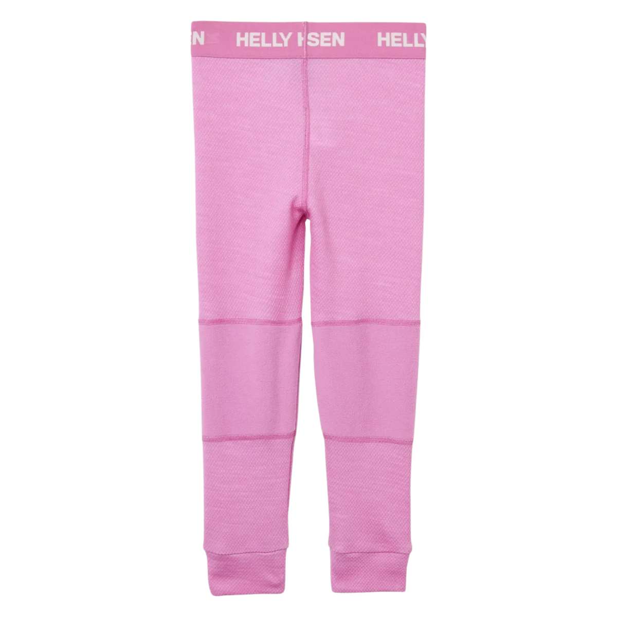 Front view of Helly Hansen Kids Lifa Merino base layer bottoms in Meta Pink with elastic waist and warm moisture-managing construction