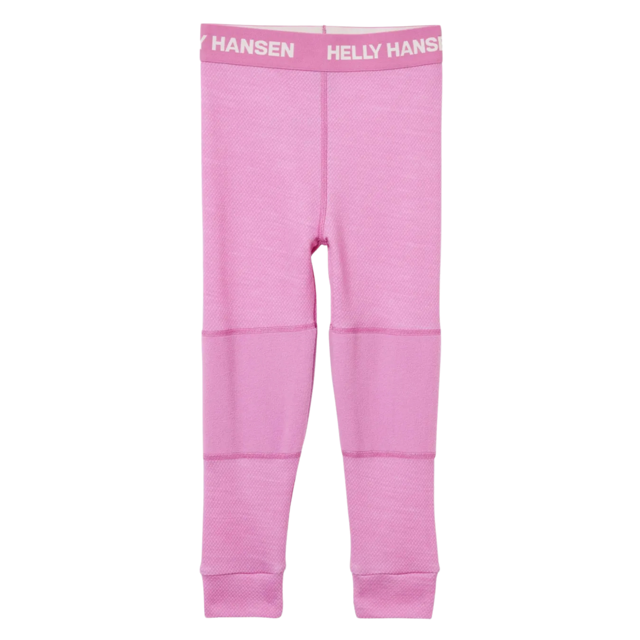 Rear view of Helly Hansen Kids Lifa Merino thermal bottoms in Meta Pink with comfortable next-to-skin fit for cold-weather layering