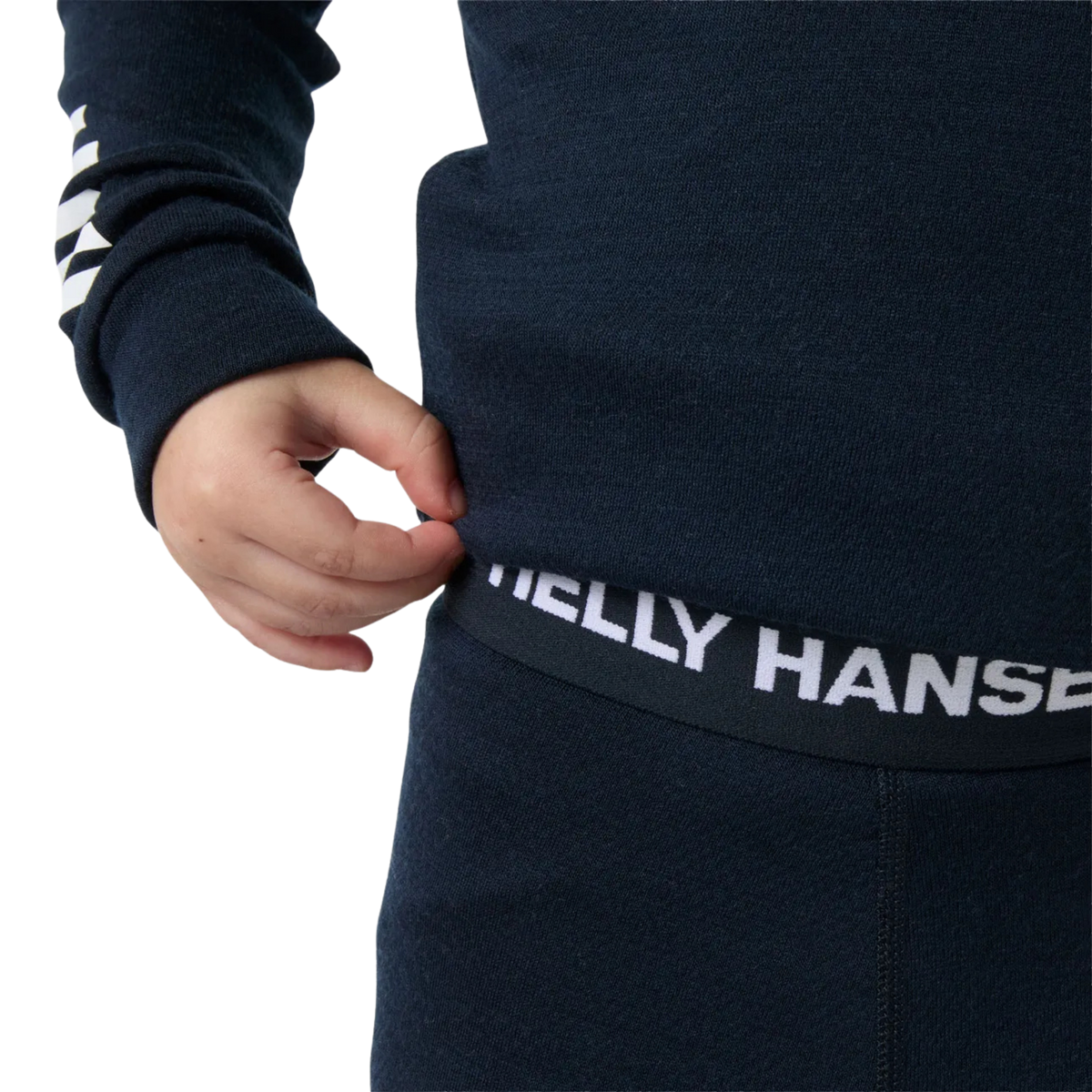 Helly Hansen Kids Lifa Merino thermal bottoms in Navy with elastic waistband for a comfortable secure fit under ski and snow pants