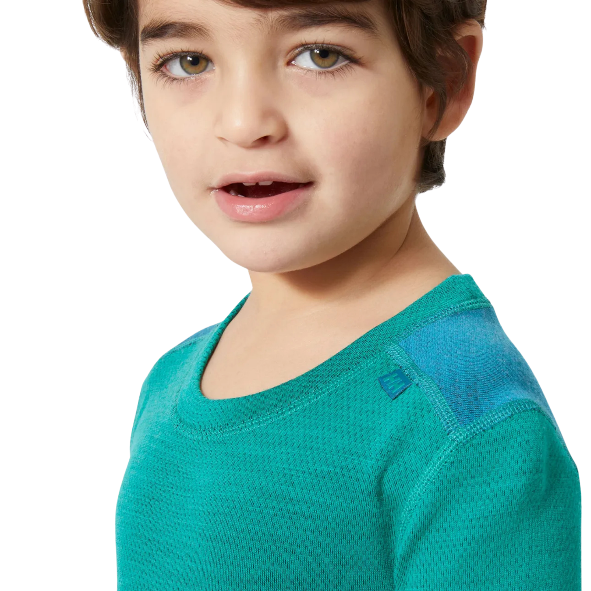 Helly Hansen Kids Lifa Merino base layer crew neck detail in Signal Green with soft warm construction for comfortable winter layering