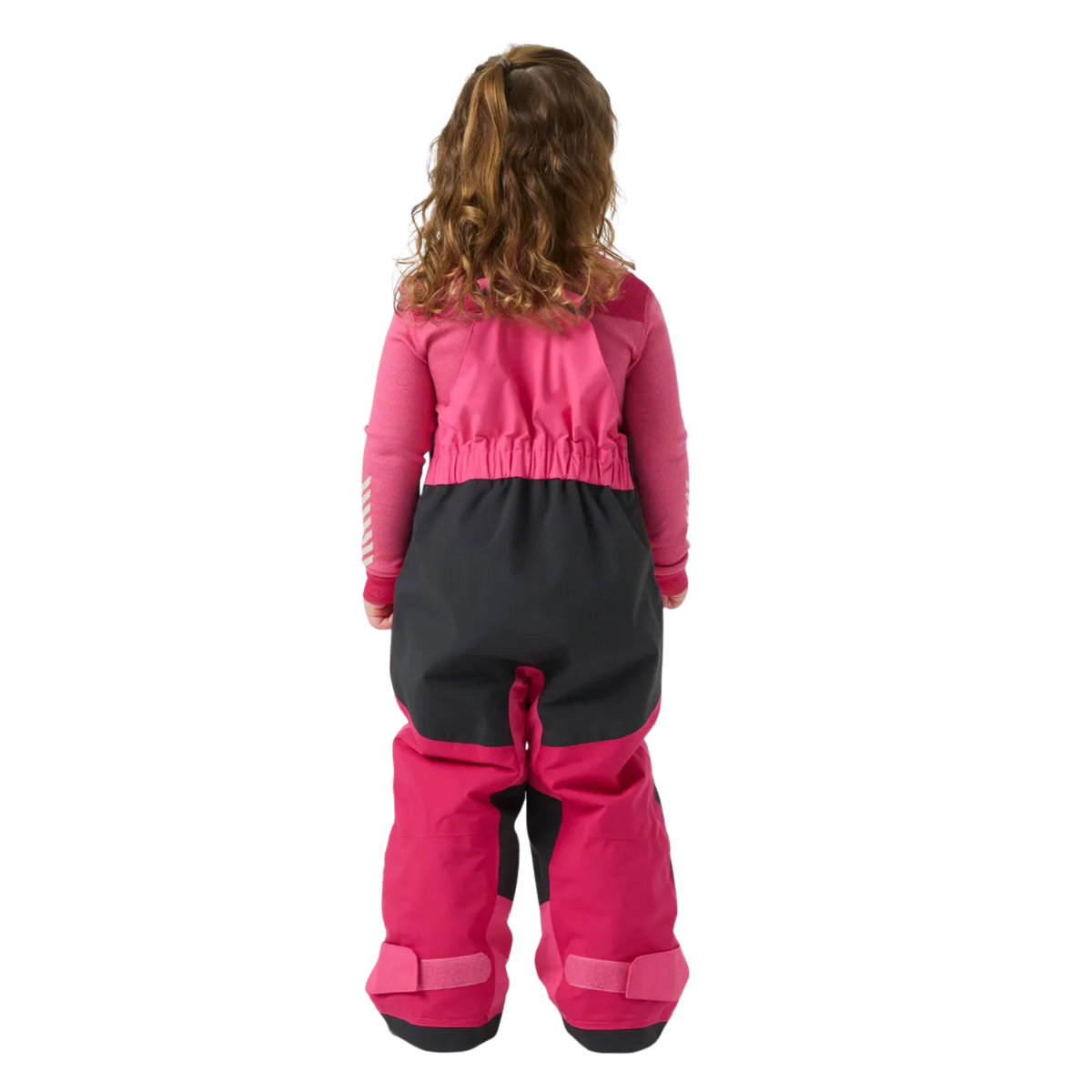 Rear view of Helly Hansen Kids Rider 2.0 Insulated Bib Pants with reinforced no-back-seam seat for added waterproofness and durability
