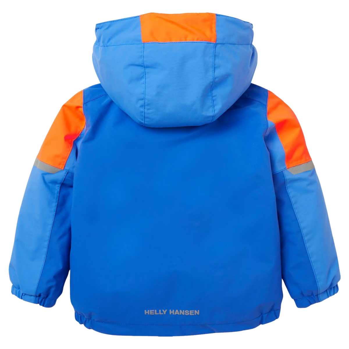Rear view of Helly Hansen Kids Rider 2.0 Insulated Winter Jacket in Cobalt 2.0 with fully seam-sealed 2-layer construction and reflective details