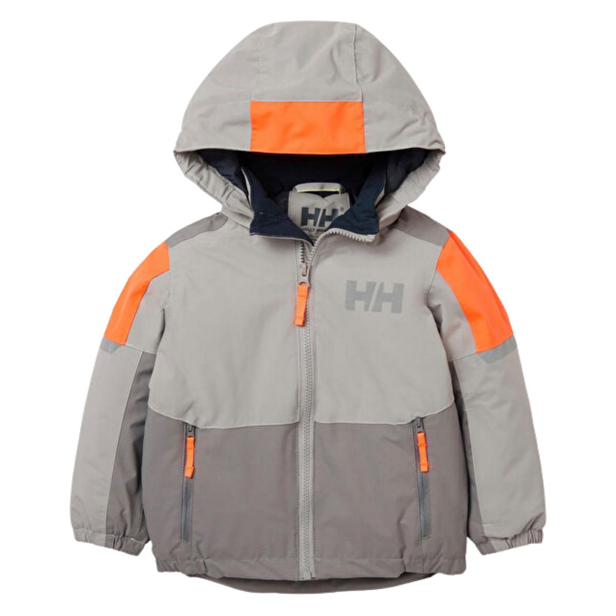 Helly Hansen Kids Rider 2.0 Insulated Winter Jacket in Concrete color with HELLY TECH Performance, 133g PrimaLoft BLACK Eco insulation and detachable hood