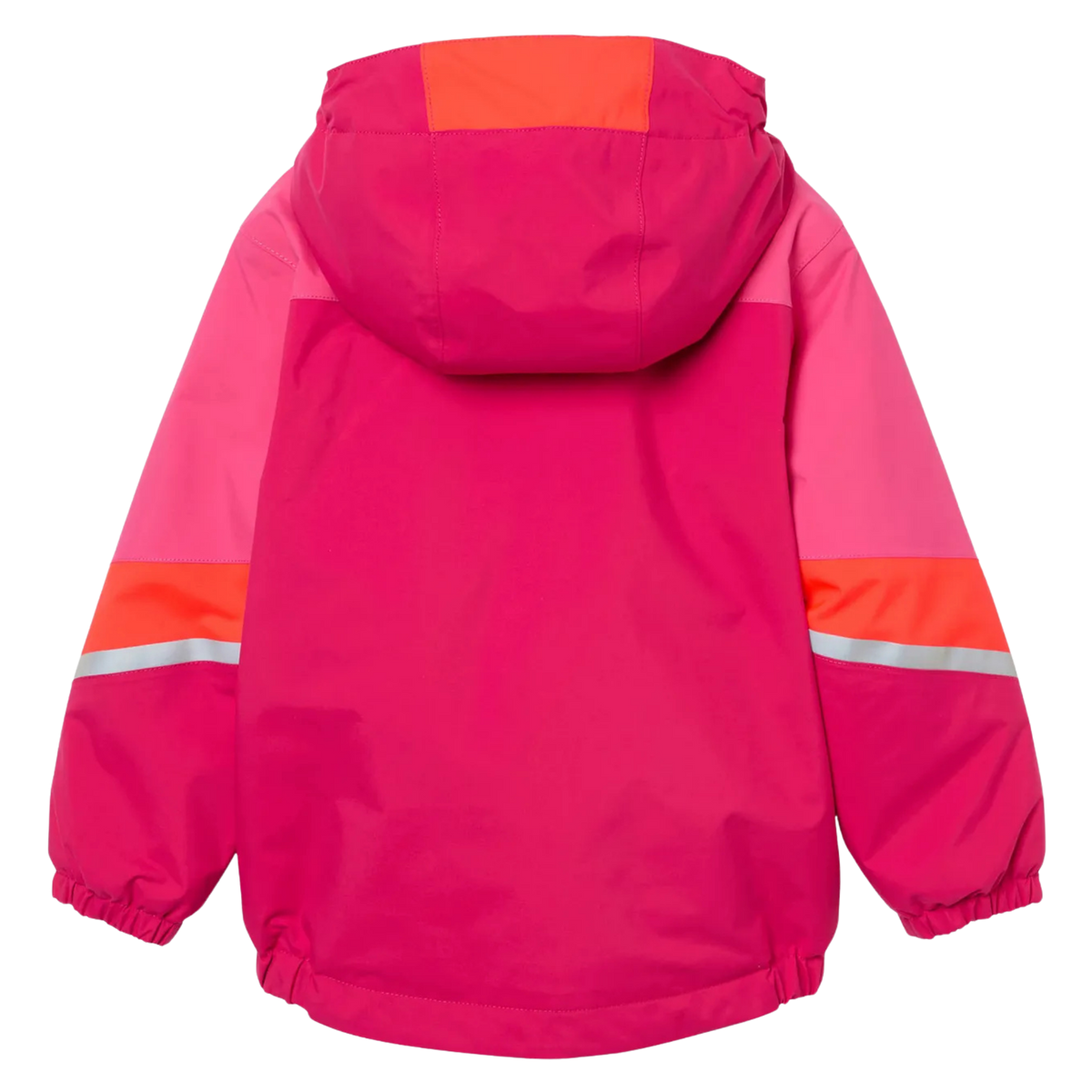 Rear view of Helly Hansen Kids Rider 2.0 Insulated Winter Jacket in Cranberry color with fully seam-sealed 2-layer construction and reflective details