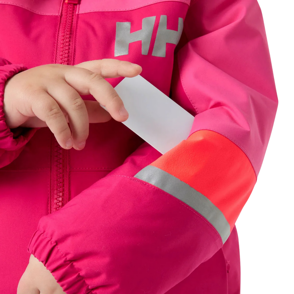 Helly Hansen Kids Rider 2.0 Insulated Winter Jacket in Cranberry color with ski-pass pocket for convenient lift access during skiing and snowboarding
