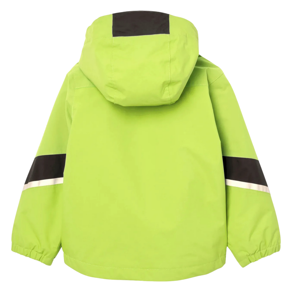 Rear view of Helly Hansen Kids Rider 2.0 Insulated Winter Jacket in Luminous Green with fully seam-sealed 2-layer construction and reflective details