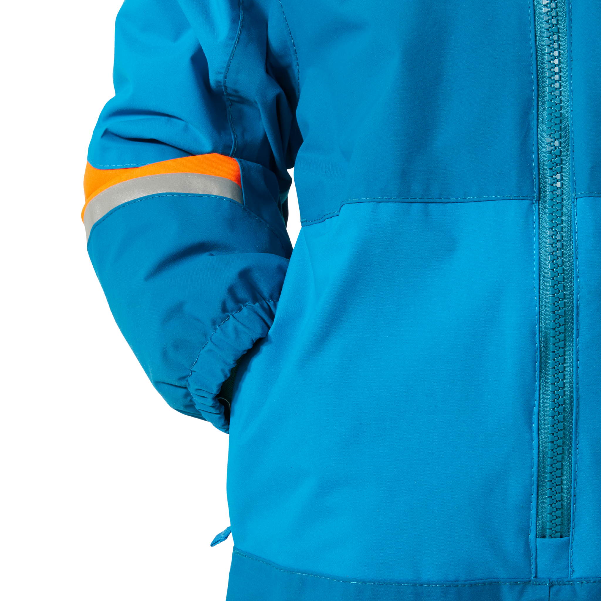Helly Hansen Kids Rider 3.0 Snowsuit in Cerulean Blue with secure zippered hand pocket and soft fleece lining for warmth and comfortable storage