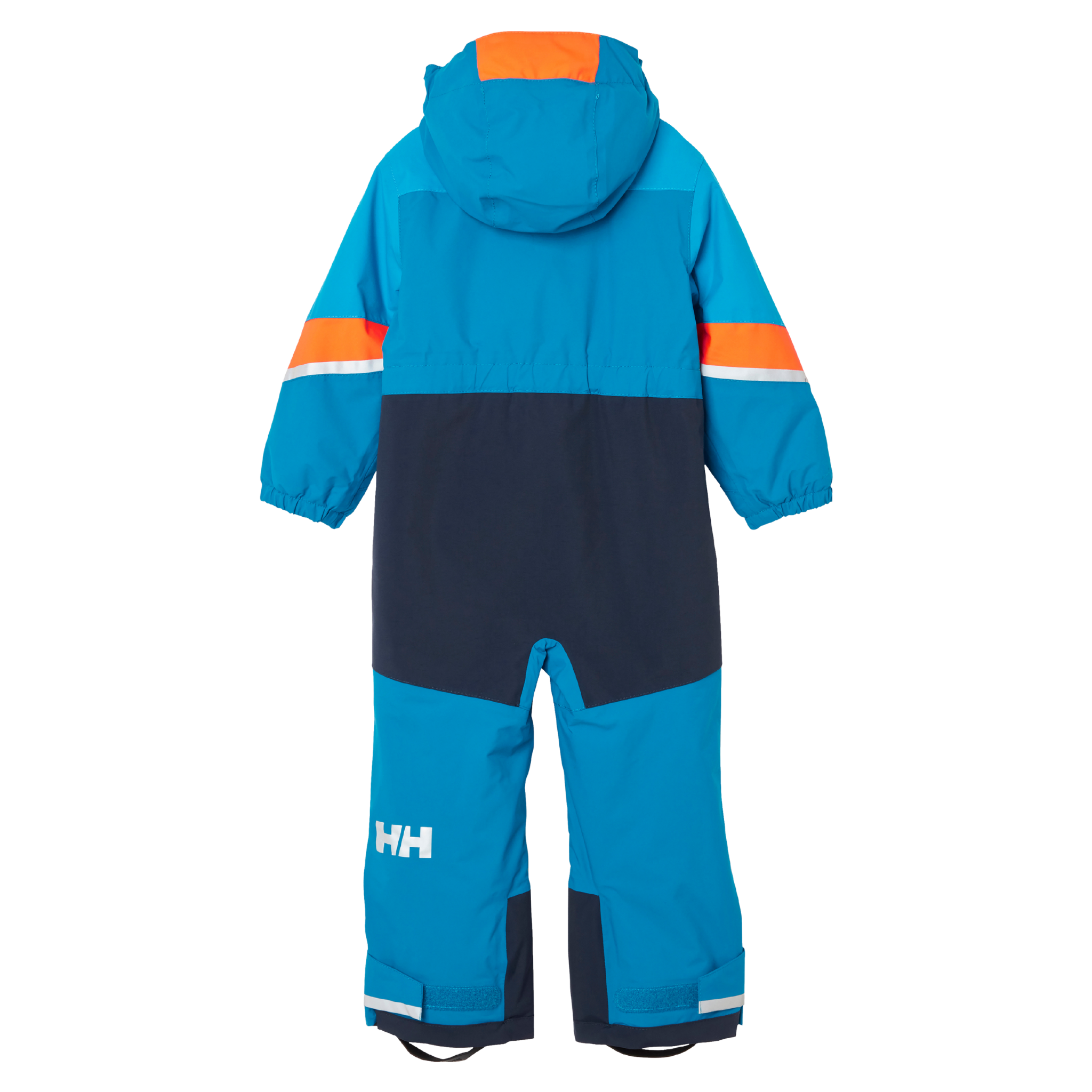 Rear view of Helly Hansen Kids Rider 3.0 Snowsuit in Cerulean Blue with reinforced no-back-seam seat construction for added waterproofness and durability