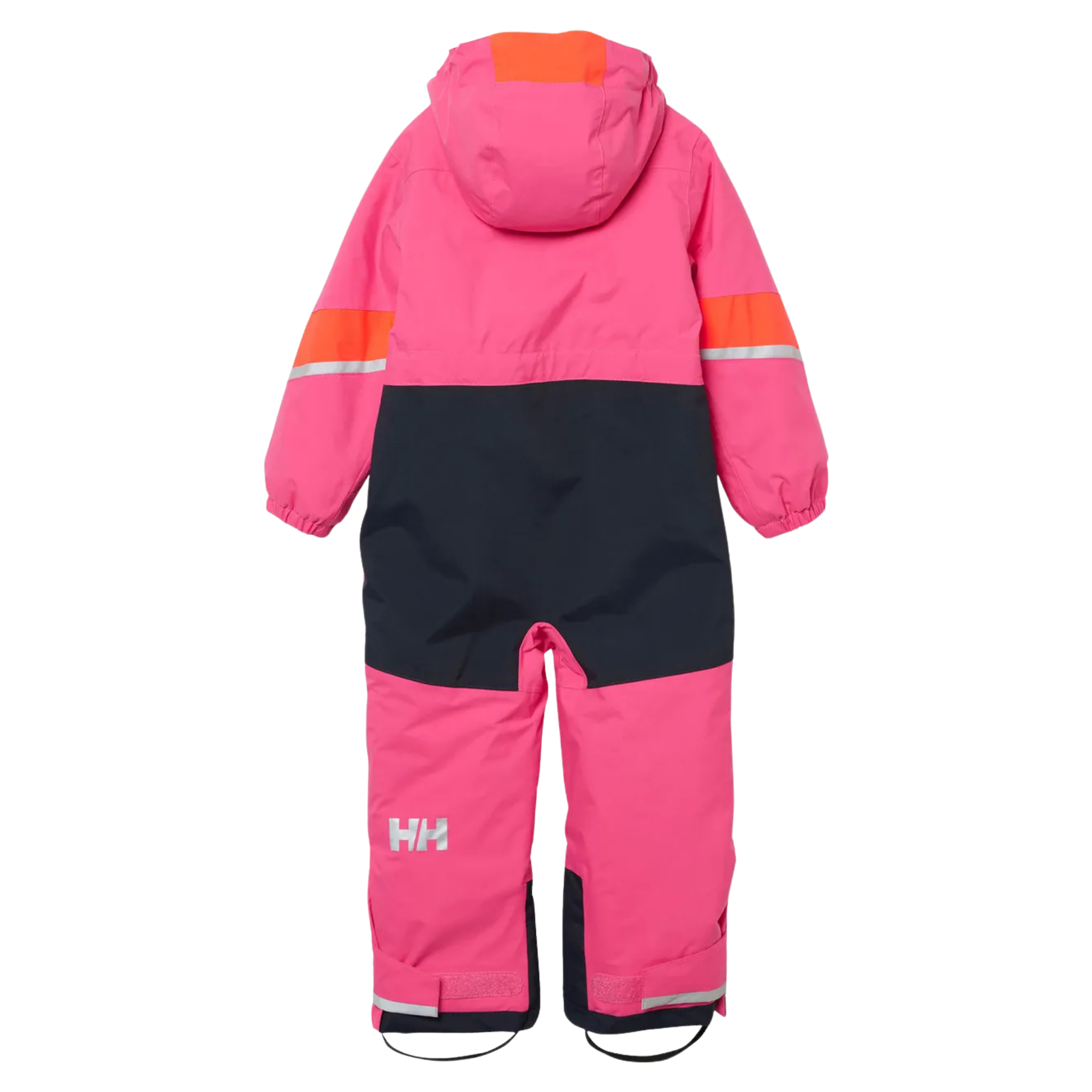 Rear view of Helly Hansen Kids Rider 3.0 Snowsuit in Hot Pink with reinforced no-back-seam seat construction for added waterproofness and durability