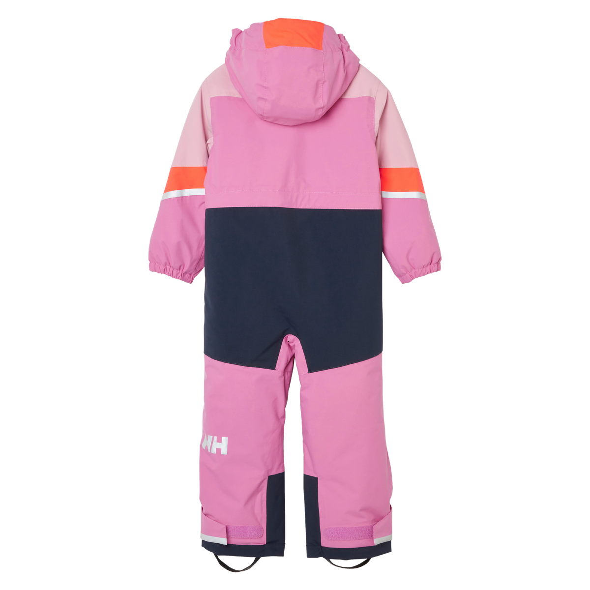 Rear view of Helly Hansen Kids Rider 3.0 Snowsuit in Meta Pink with reinforced no-back-seam seat construction for added waterproofness and durability