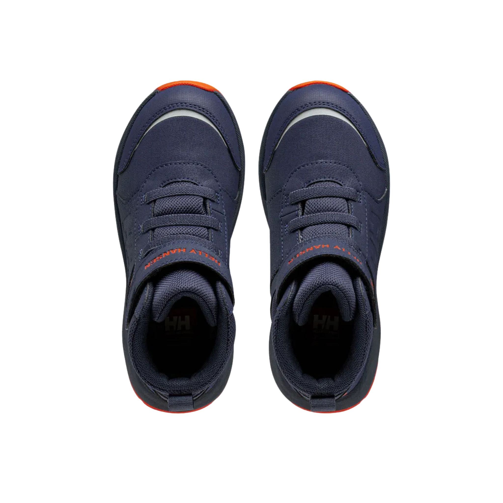 Top view of Helly Hansen Kids Shelter Boots HT in Navy / Cherry Tomato with padded comfort collar and warm recycled lining