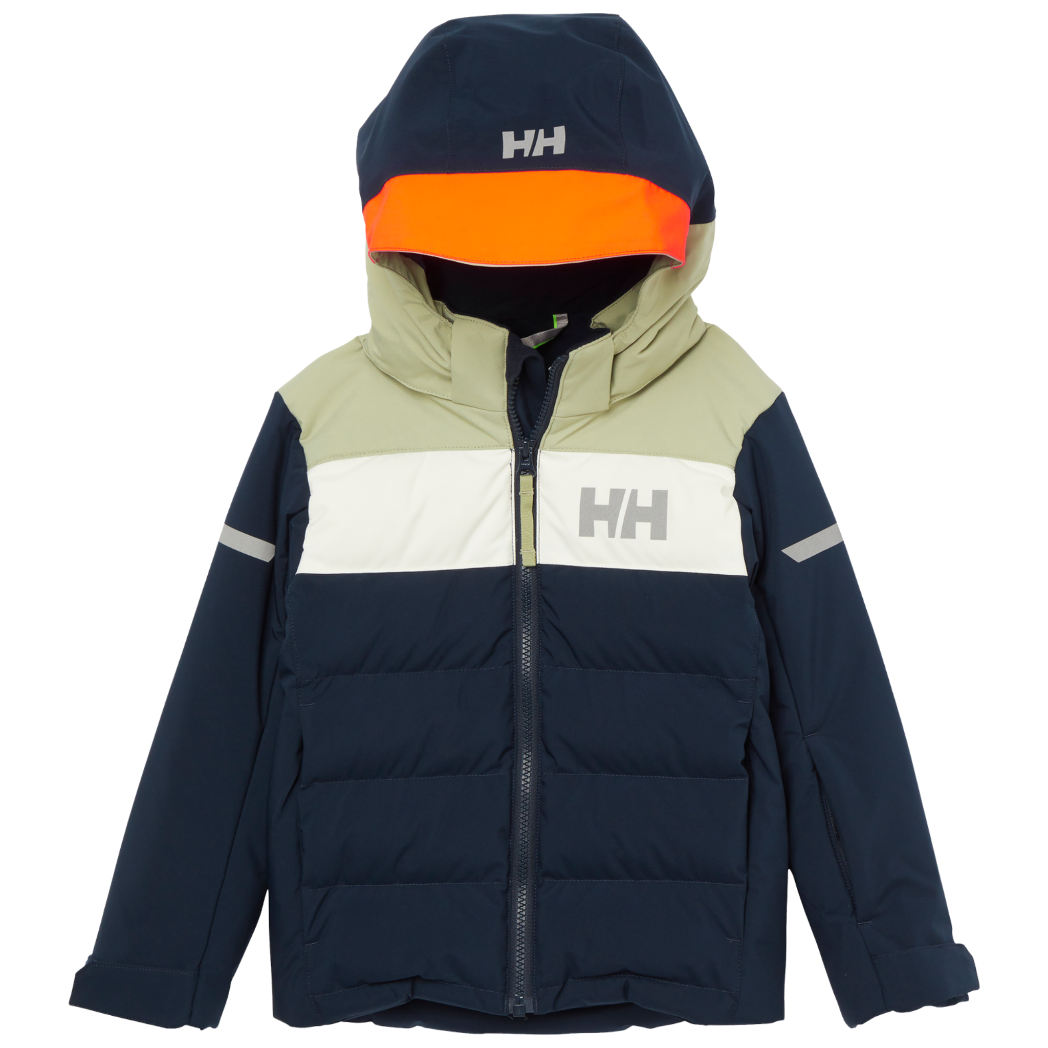 Helly Hansen Kids Vertical Insulated Jacket in Navy with 170g PrimaLoft BLACK insulation, water-resistant exterior and powder skirt