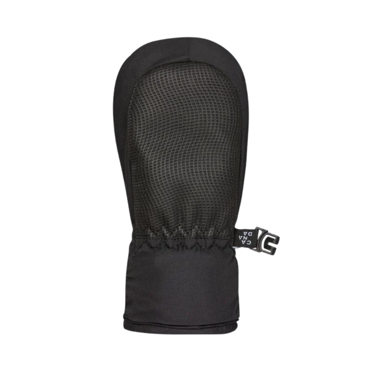 Palm view of Kombi Adorable Stay On Infant Mitt in Black with durable water-resistant textured synthetic leather palm