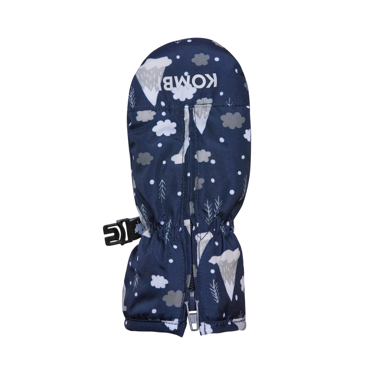 Kombi Adorable Stay On Infant Mitt in Misty Mountains design with ULTRALOFT insulation, waterproof membrane, ACCU-DRI lining and thumb-free baby design