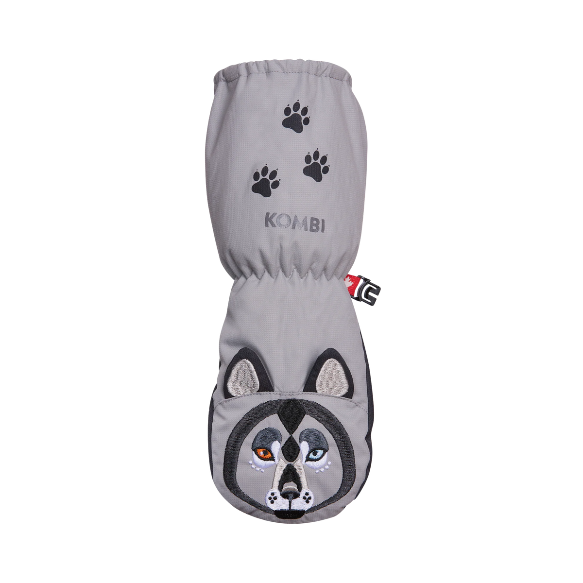 Kombi Animal Family Children Mitt in Cory the Husky design with waterproof WATERGUARD membrane, ULTRALOFT insulation, long storm cuff and colourful animal design