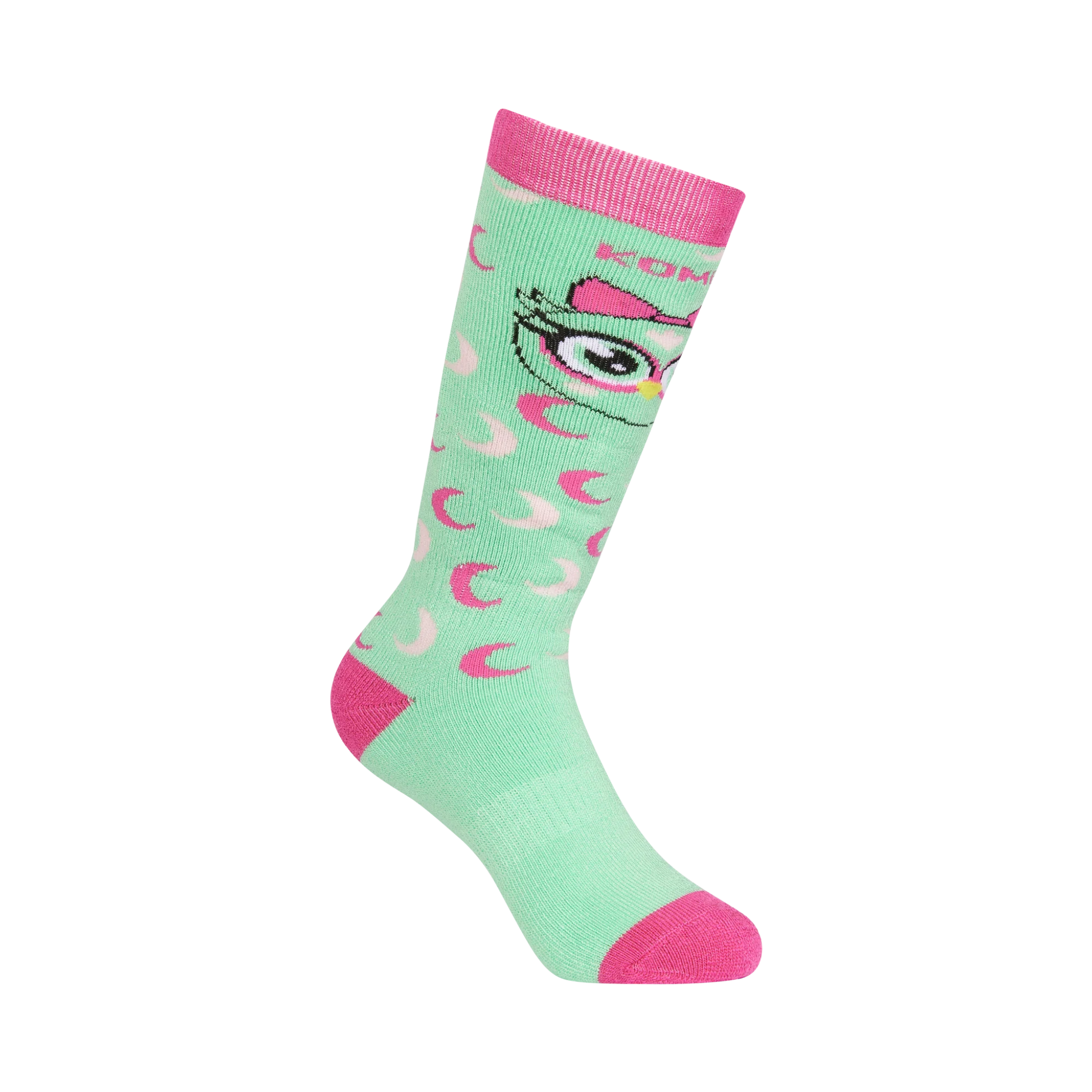 Kombi Animal Family Kids Socks in Hootie the Owl design with heavyweight cushioning, over-the-calf coverage, arch support and reinforced heel and toe