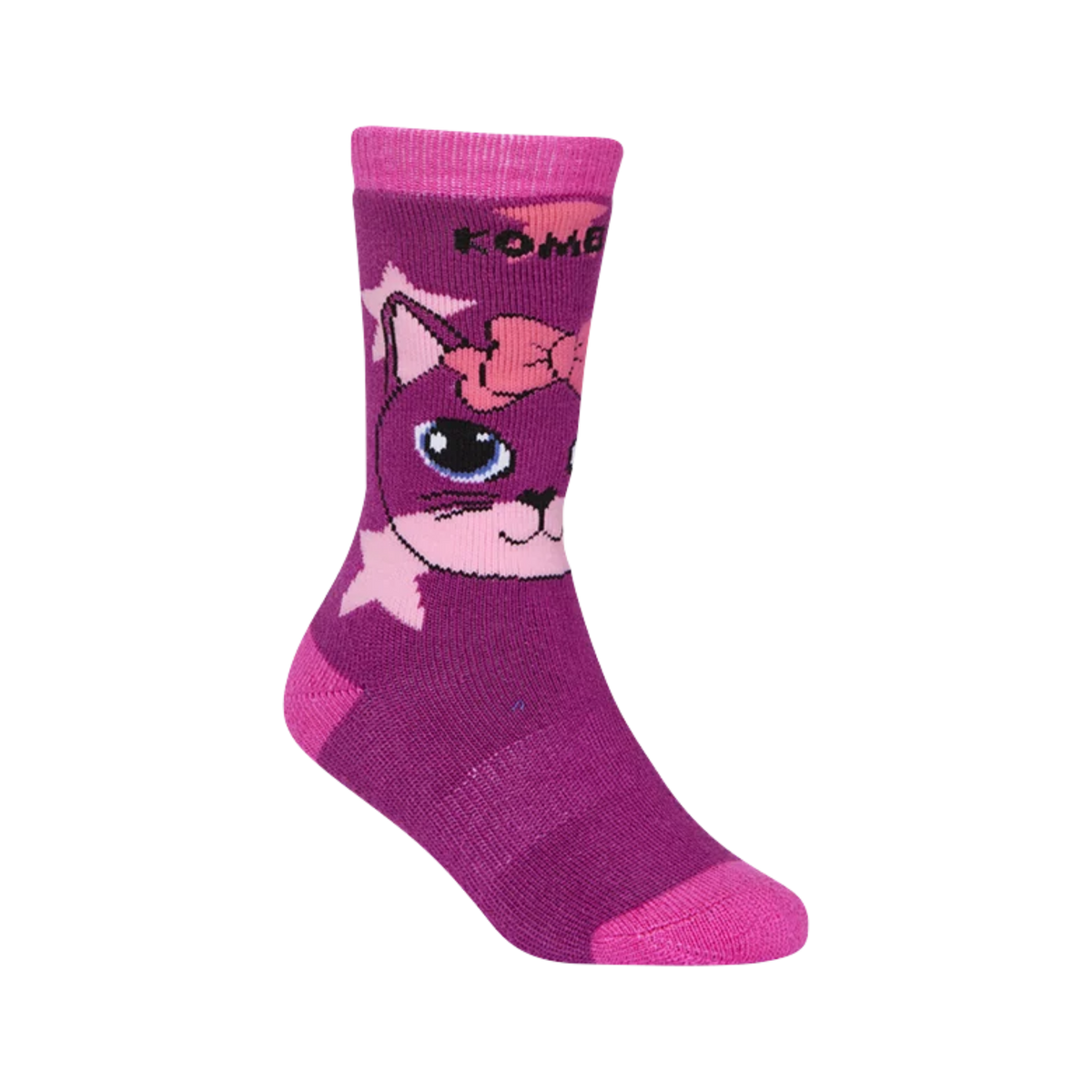Kombi Animal Family Kids Socks in Karlie the Kitten design with heavyweight cushioning, over-the-calf coverage, arch support and reinforced heel and toe