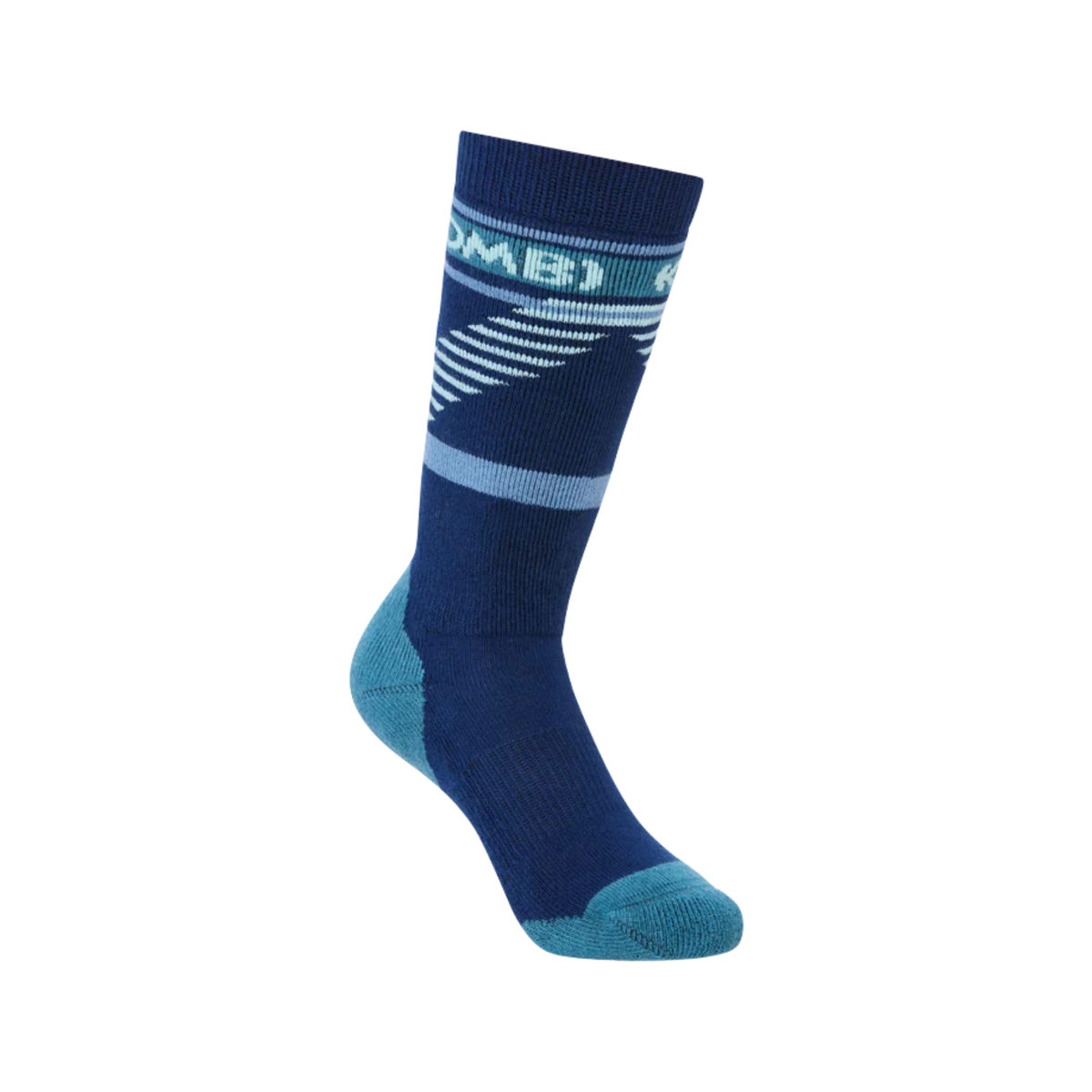 Kombi Ascent Junior Sock in True Navy with 25% Merino wool, heavy cushioning, over-the-calf coverage and reinforced heel and toe for kids skiing