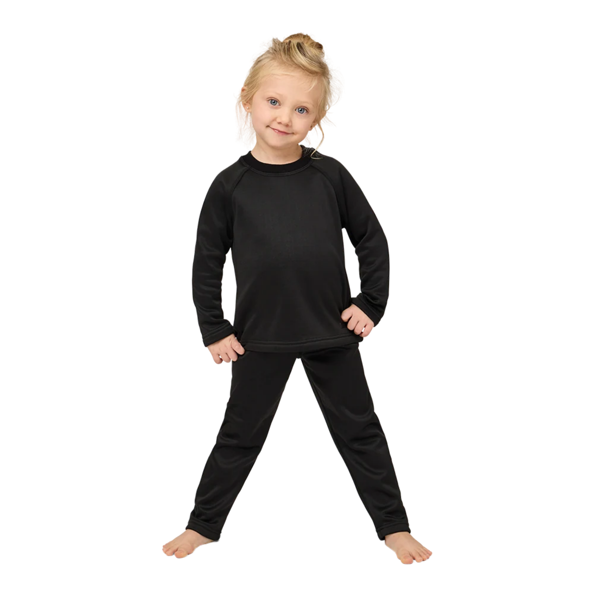 Front view of Kombi B3 Velvet Fleece Set in Black with matching thermal top and pants, 240 g/m² heavyweight velour-lined fleece and regular fit