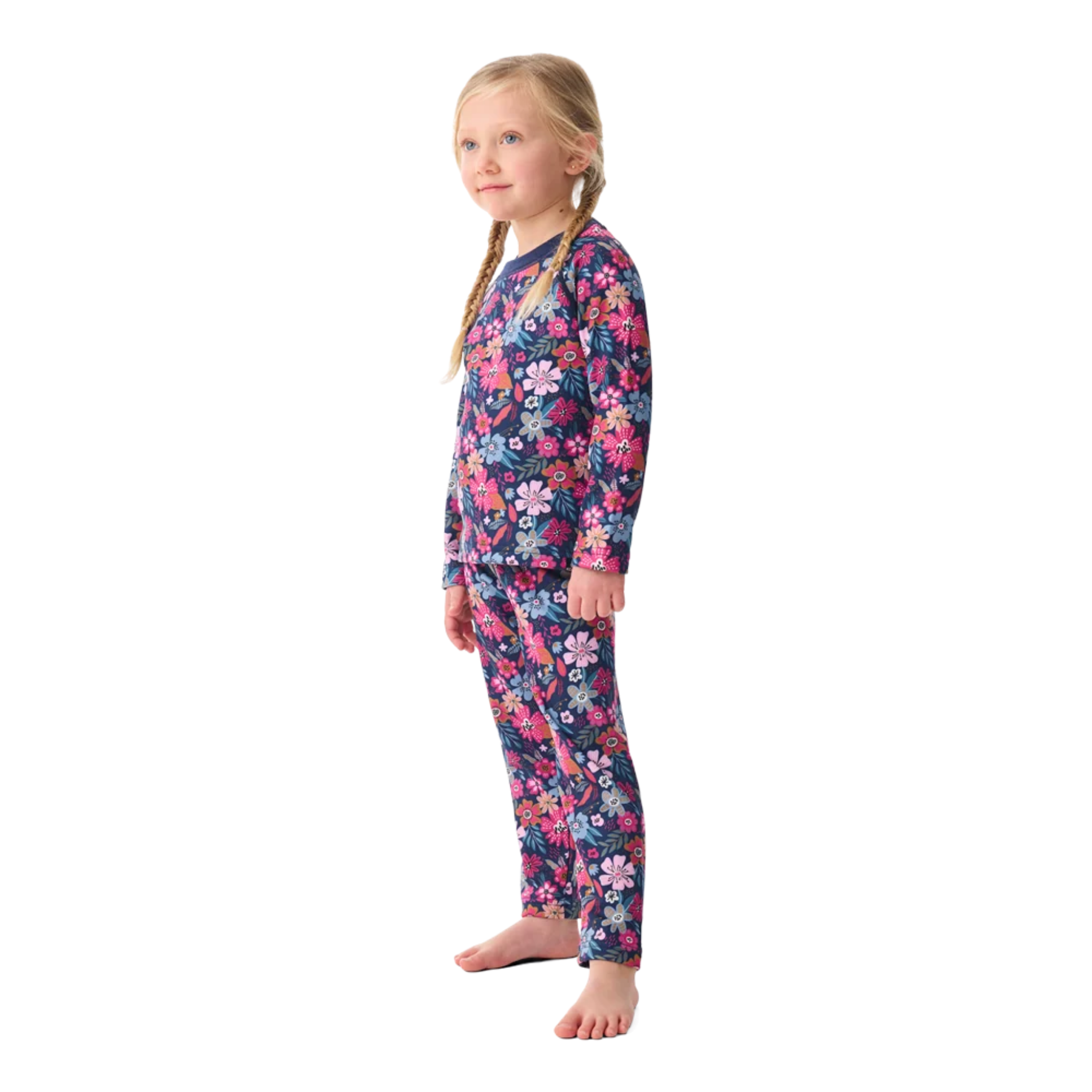 Side view of Kombi B3 Velvet Fleece Set in Flower Blossom design with 240 g/m² heavyweight velour-lined fleece, regular fit and flexible stretch construction