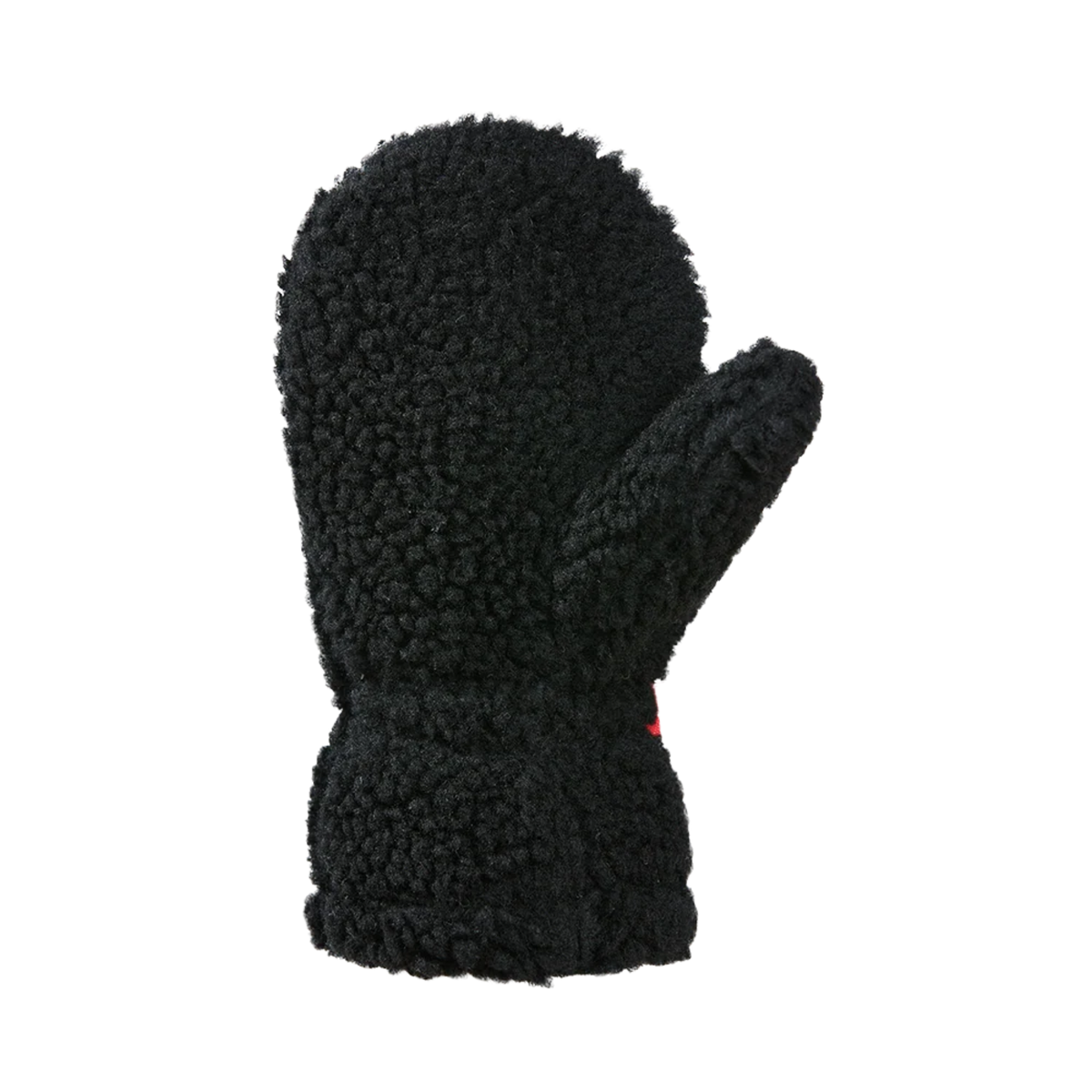 Palm view of Kombi Camila Children Mitt in Black with durable synthetic suede reinforcement for winter play and everyday wear