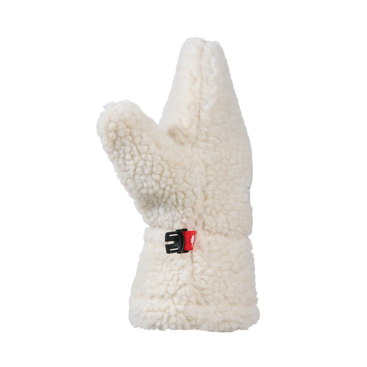 Side view of Kombi Camila Children Mitt in Moonstone showing plush faux-shearling construction and protective winter coverage