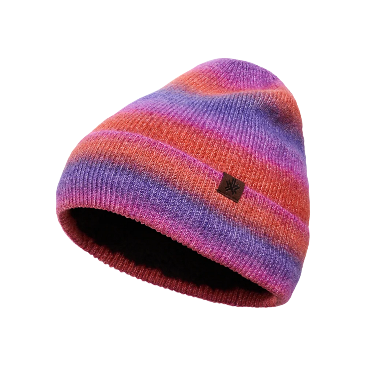 Kombi Rainbow Beanie Junior in Luxury Purple with colourful wool-blend knit, 71% polyester, 26% nylon, 3% wool and signature KOMBI patch