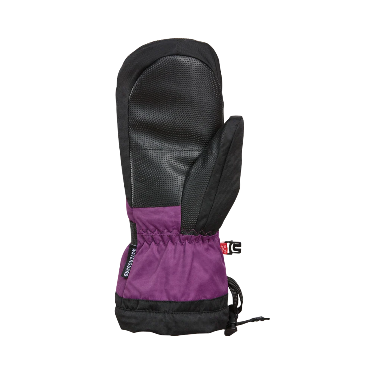 Palm view of Kombi The Original Junior Mitten in Orchid Petal design, showing durable water-resistant textured synthetic leather