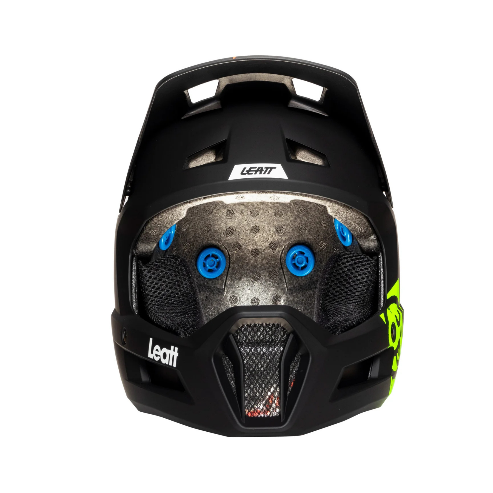Interior of Leatt Gravity 1.0 Junior helmet in Black with EPS impact foam and washable liner