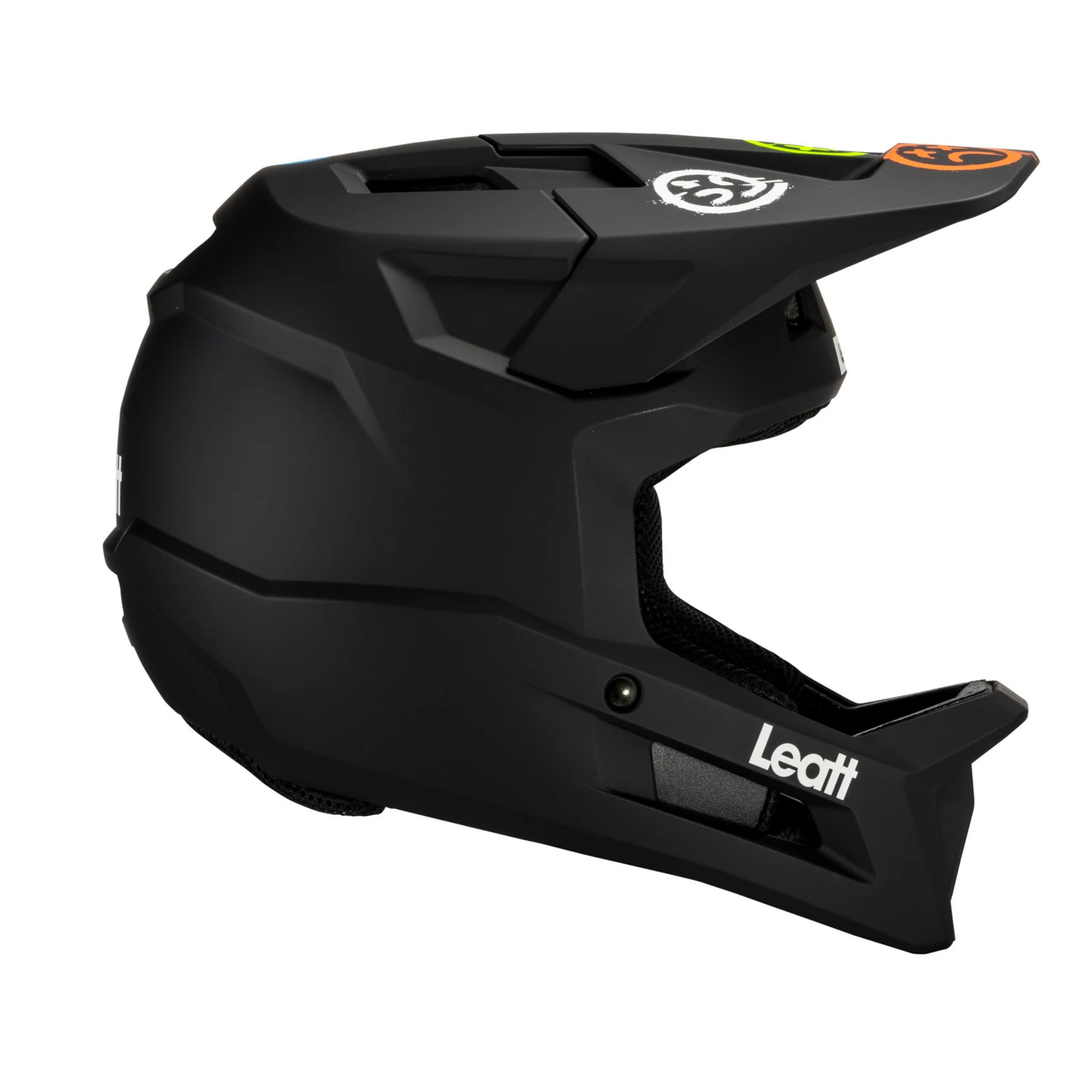 Side profile of Leatt Gravity 1.0 Junior MTB helmet in Black featuring 360° Turbine Technology