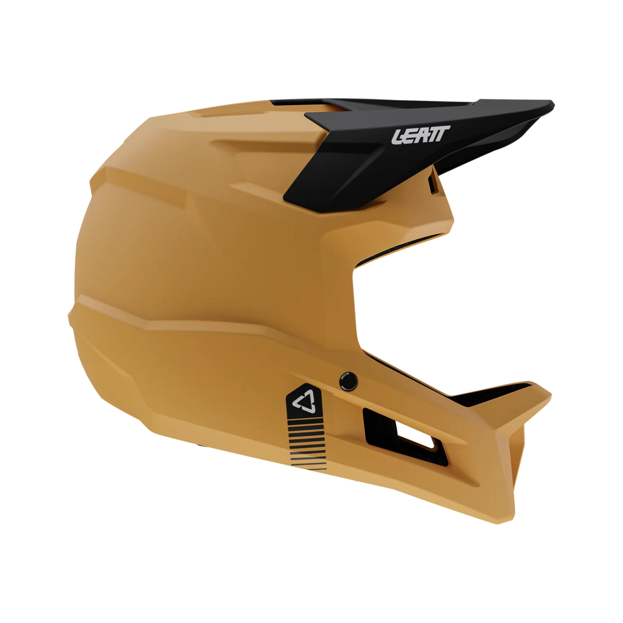 Side profile of Leatt Gravity 1.0 Junior MTB helmet in Lager Yellow featuring 360° Turbine Technology