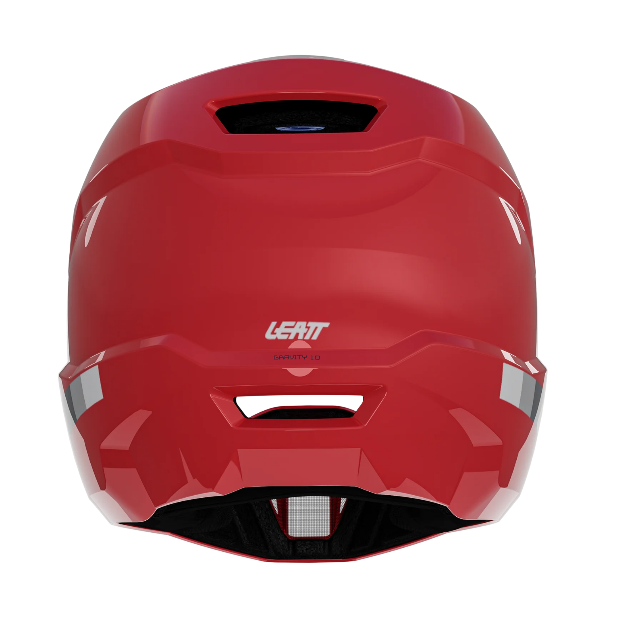 Rear view of Leatt Gravity 1.0 Junior full face helmet in Fire with large ventilation ports