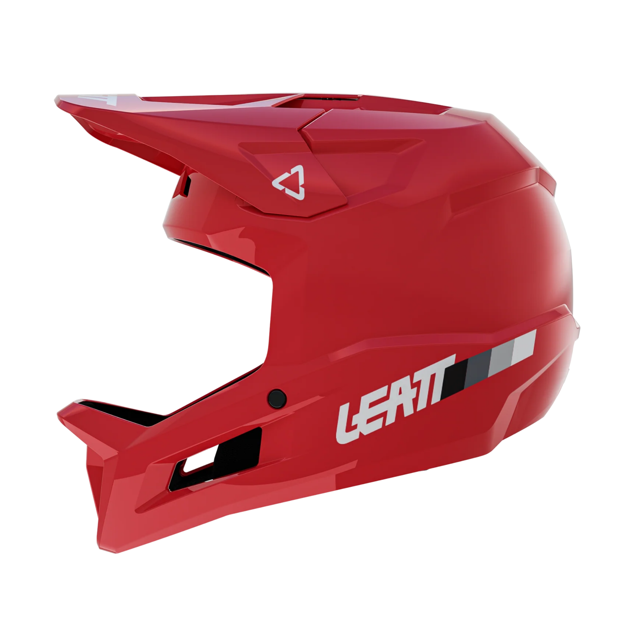 Side profile of Leatt Gravity 1.0 Junior MTB helmet in Fire featuring 360° Turbine Technology