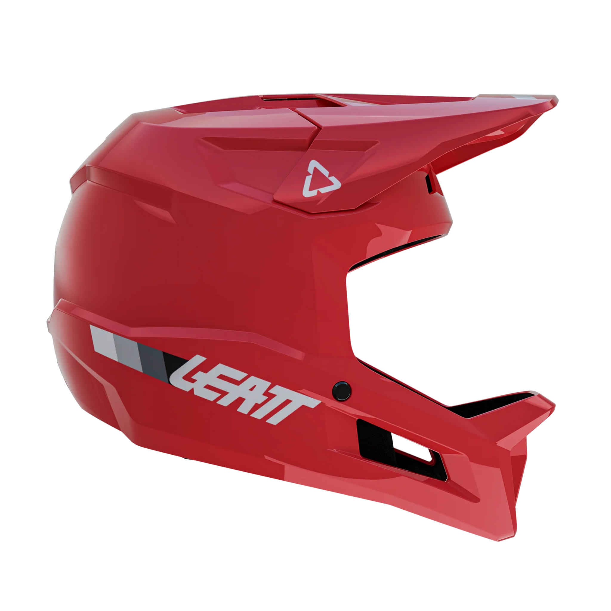 Side profile of Leatt Gravity 1.0 Junior MTB helmet in Fire featuring 360° Turbine Technology