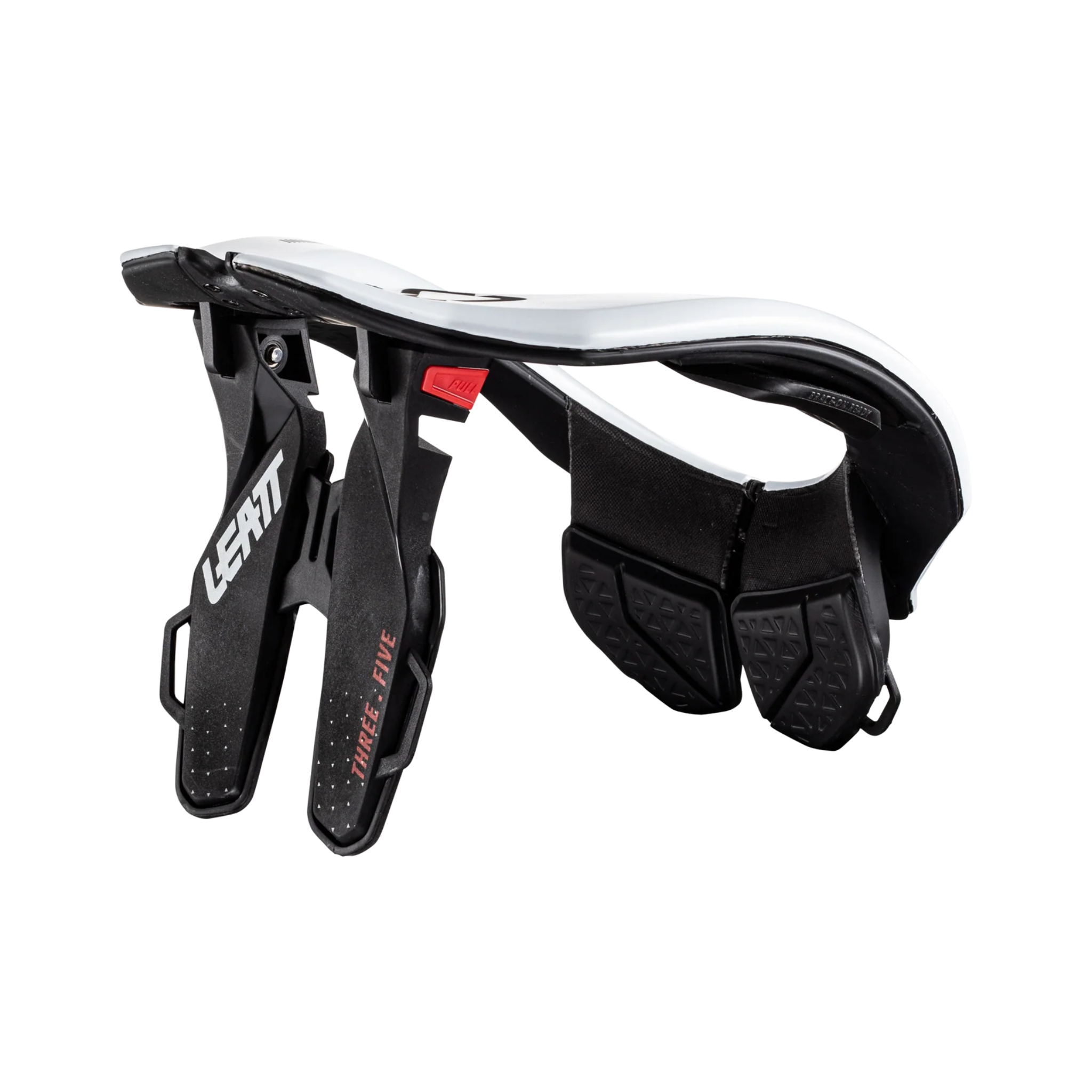 Close-up of Leatt 3.5 Junior neck brace in White collarbone cut-out and protective structu