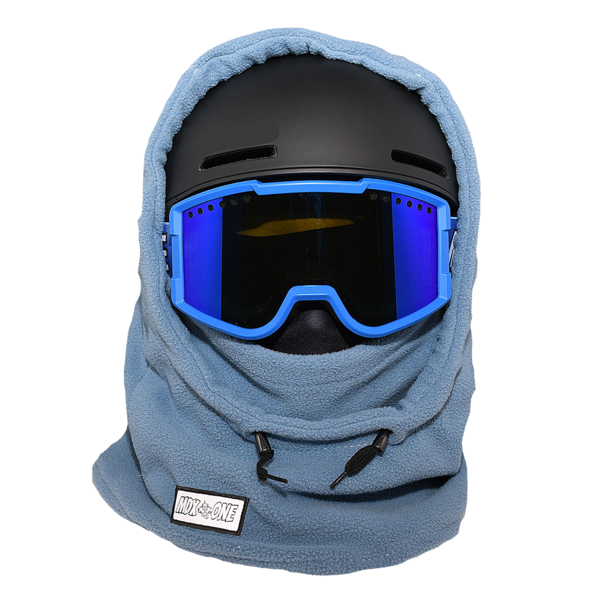 MDX One Over the Helmet Balaclava in Desaturated Blue with double-layered plush fleece, stretchy helmet-friendly fit and full head, neck and face coverage