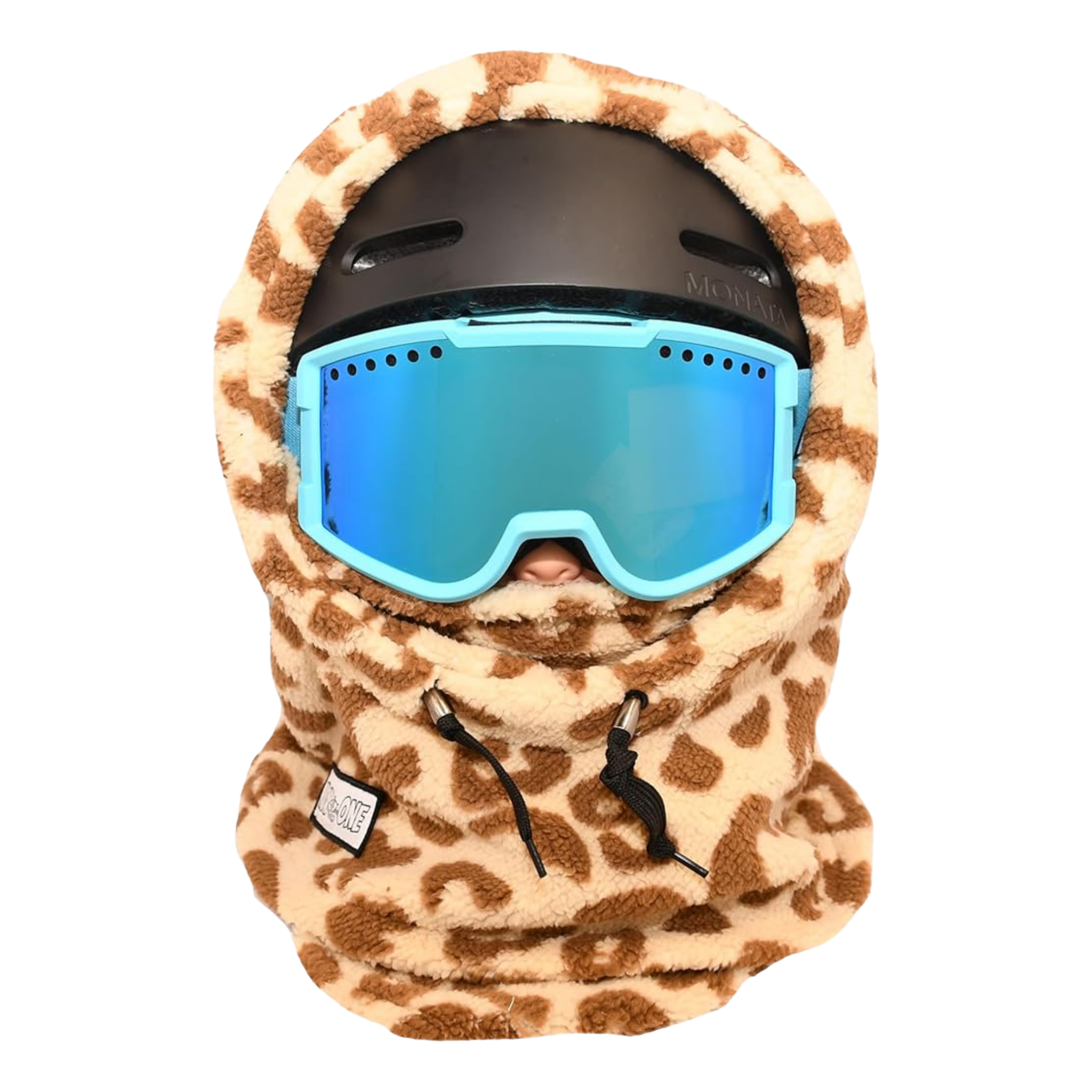 MDX One Over the Helmet Balaclava in Giraffe design with double-layered plush fleece, stretchy helmet-friendly fit and full head, neck and face coverage